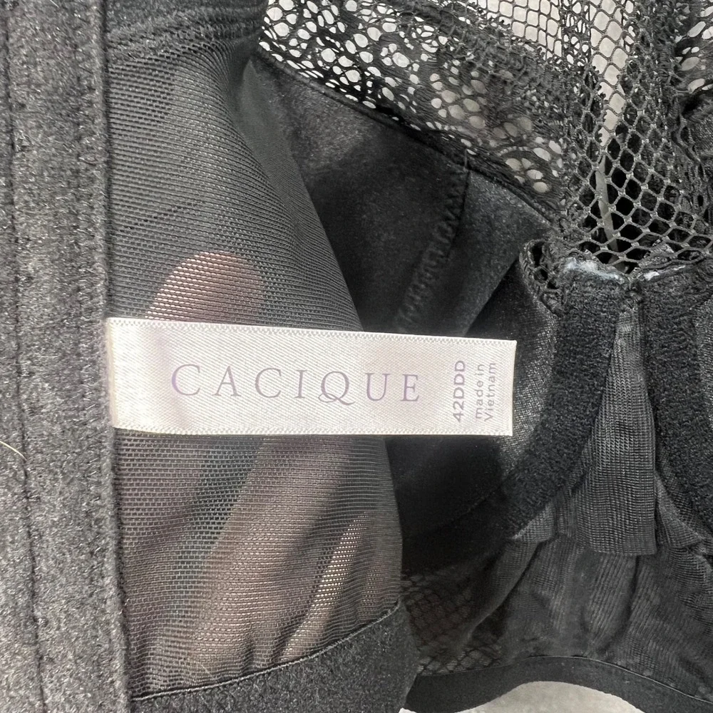 Cacique Bra 42DDD Lightly Lined French Balconette‎ Black Underwire Mesh Romantic